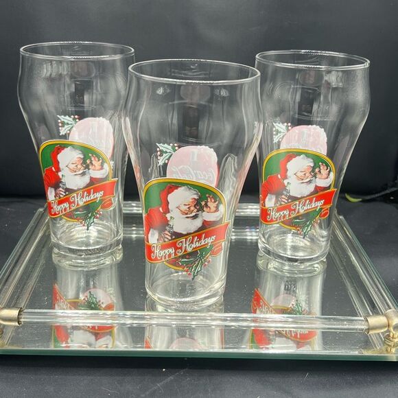 Vintage 1996 Coca-Cola Christmas Santa with Train Glass Set of 3 glasses - Picture 1 of 8